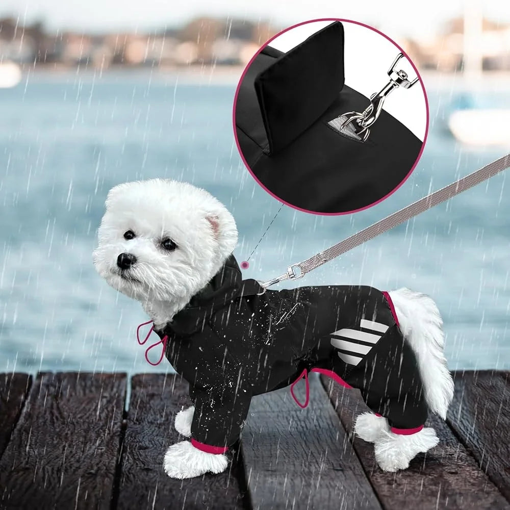 Waterproof Dog Raincoat Lightweight Reflective Straps with Leash Hole Comfortable Small Medium Dogs
