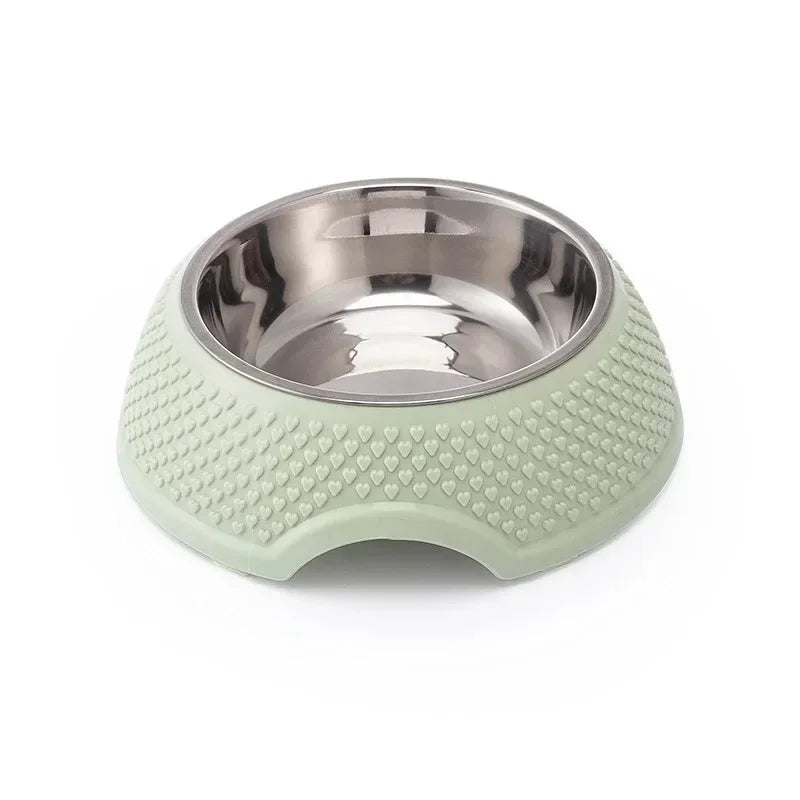 Feeding Bowl.  Drinking Dish, Stainless Steel Sealed Bowl Pink Green Blue With Heart-Shaped Pattern