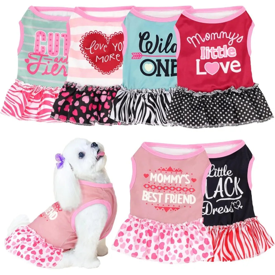 6 Pack Girl Dog/Cat Clothes. Cute Dog Sundress Puppy Summer Outfits with Ruffles