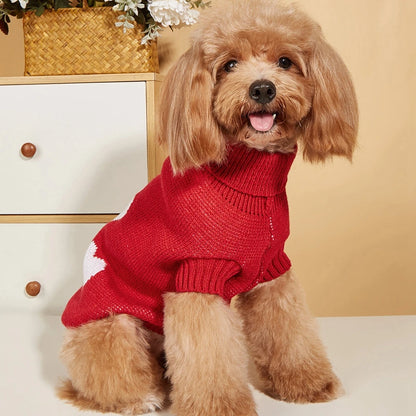 Cute Dog Sweater. Heart Pattern Warm Pet Jumper, Coat Jacket Winter Clothes High Collar Knitwear