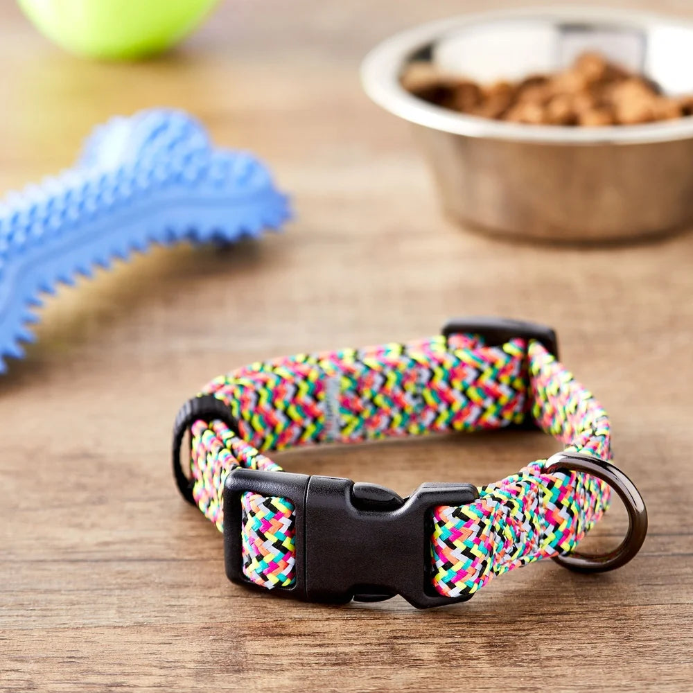 Reflective Adjustable Dog Collar Small Multi Color Chevron Pattern Easy Leash Attachment Safe Night Visibility Comfortable Fit