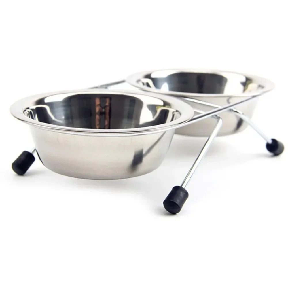 Stainless Steel Dogs/Cat Double Bowls. Durable Iron Stand Food Water Dishes Anti Slip Puppy Feeder Pet Supplies