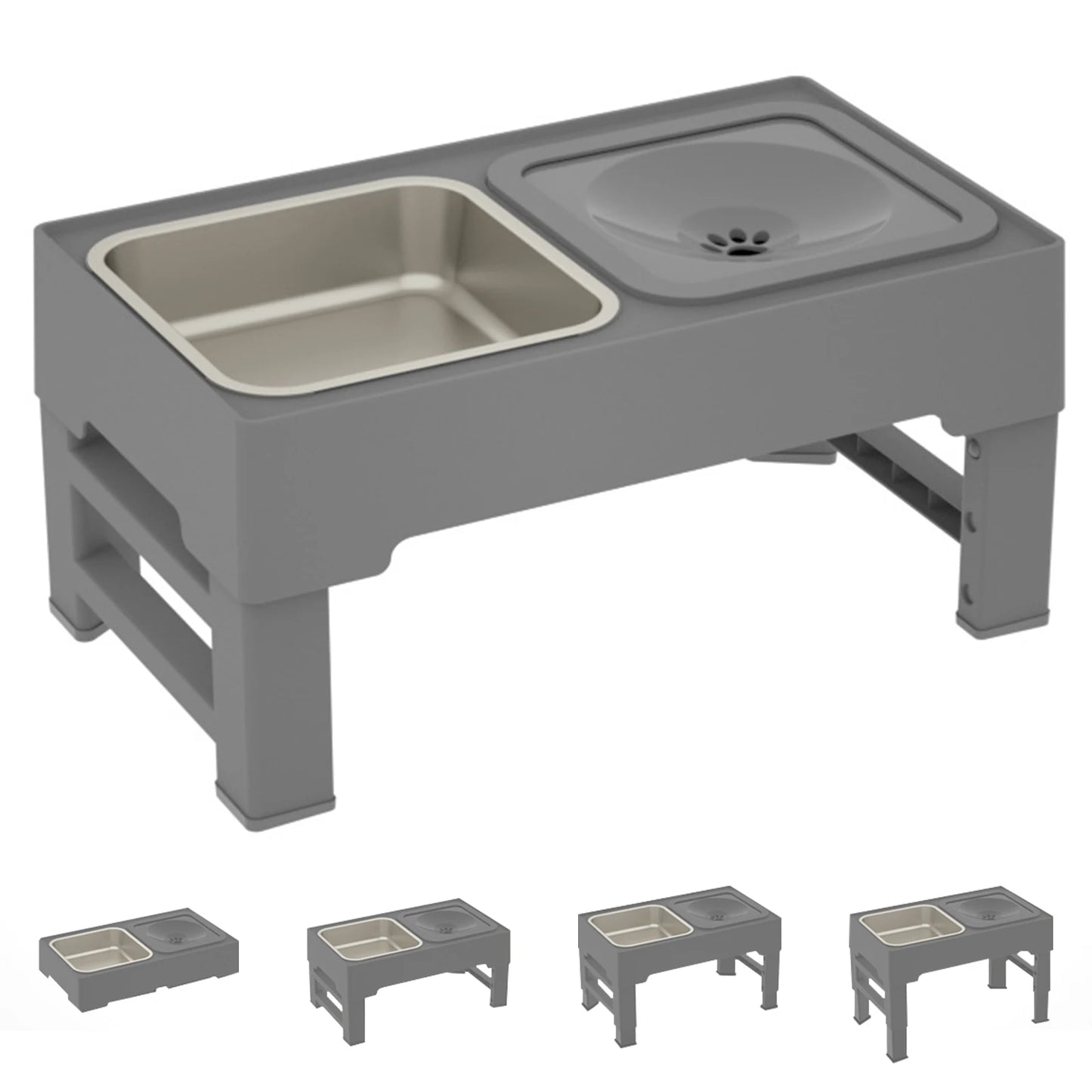 3 In1 Pet Dog Stainless Steel Slow Feed Drinking Water Bowls Anti Knock Adjustable Height