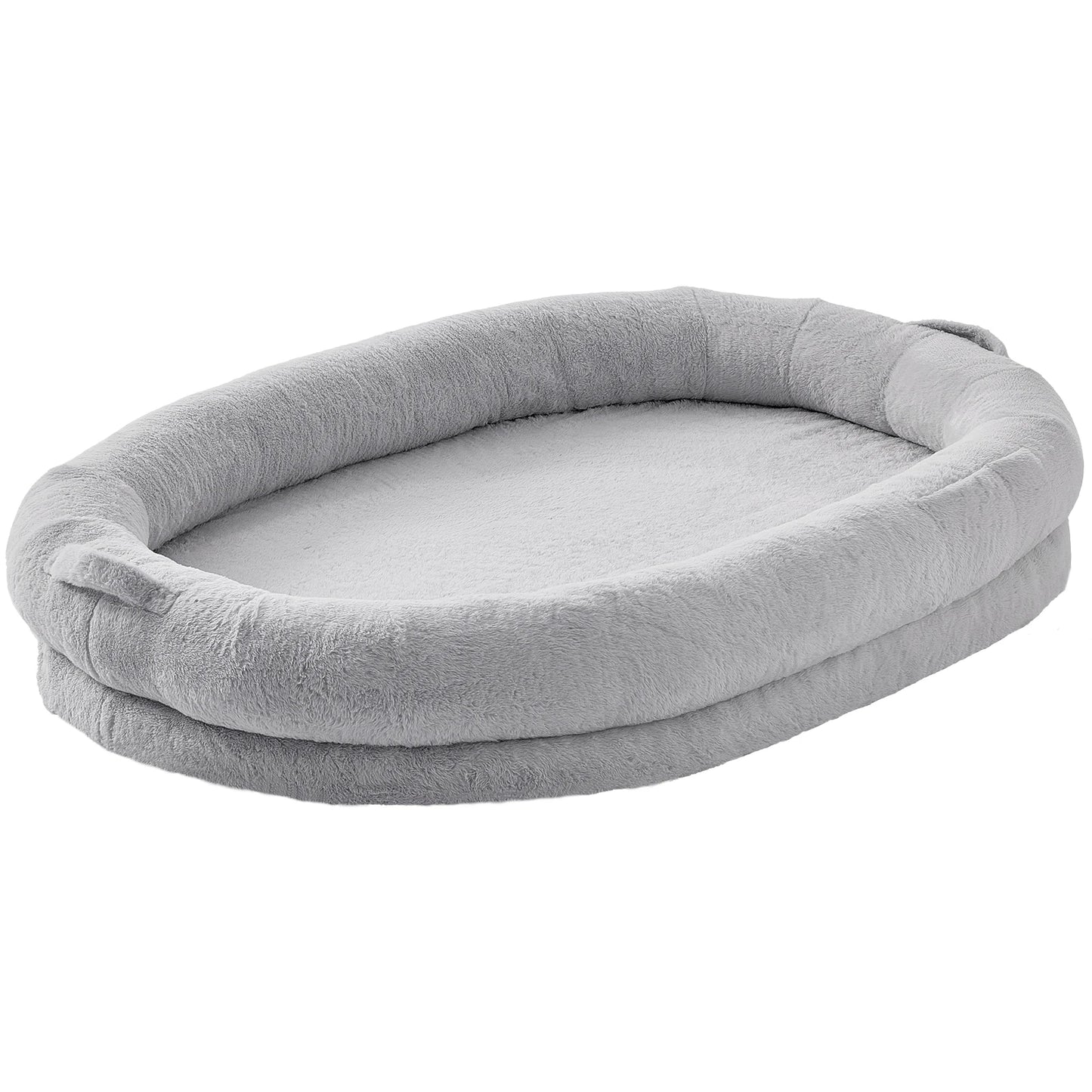 Human Dog Bed for Adult Human Size Dog with Washable Faux Rabbit Fur Cover Egg Orthopedic Foam Grey