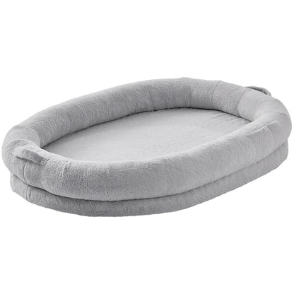 Human Dog Bed for Adult Human Size Dog with Washable Faux Rabbit Fur Cover Egg Orthopedic Foam Grey