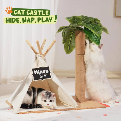 This 60cm tall Cat Scratching Post Teepee combines play, rest, and style in one unique design. Featuring simulated leaves, a sturdy scratcher post, and a cozy bed tent, it’s the perfect indoor retreat for your cat to scratc