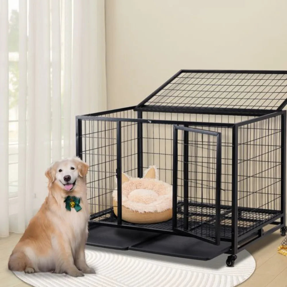 42" Heavy Duty Dog Crate, Metal for Medium To Large Dogs with Double Doors