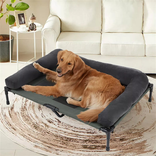 Outdoor Elevated Bed.  Cooling Lounger. Mesh Cot perfect for Camping. Bed with Detachable Plush Bolster