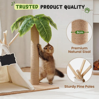 This 60cm tall Cat Scratching Post Teepee combines play, rest, and style in one unique design. Featuring simulated leaves, a sturdy scratcher post, and a cozy bed tent, it’s the perfect indoor retreat for your cat to scratc