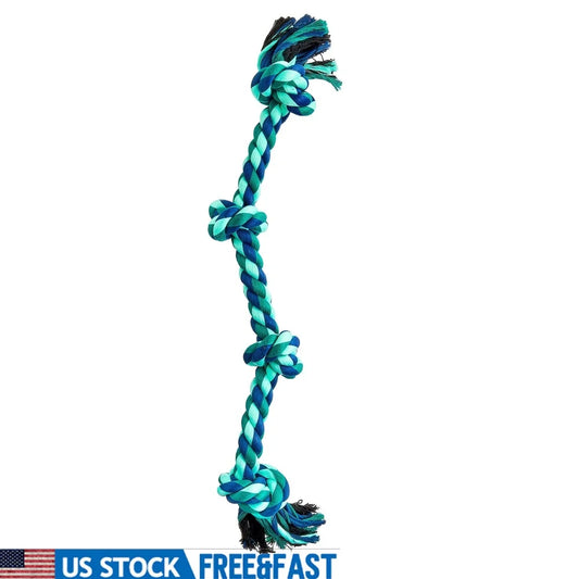 Durable 21" 4 Knot Rope Chew Toy Interactive Tugging Fetching Playtime Healthy Exercise Medium Large Breeds