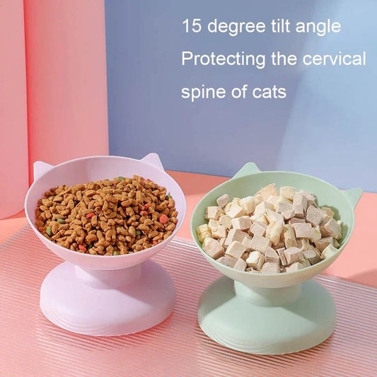 Pet feeding and drinking bowl, high footed slanted mouth bowl,