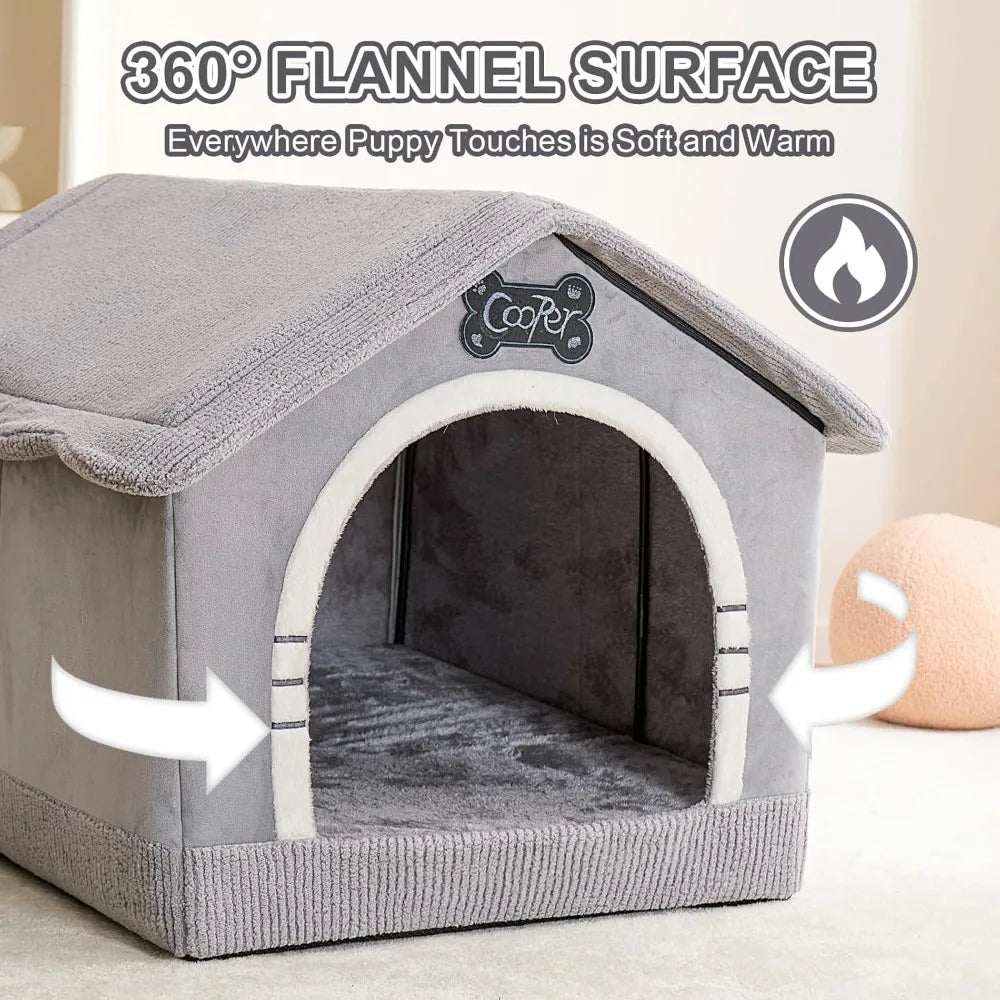 Indoor Dog House with Frame, Insulated Cozy, Suitable for 25-60 lb, Large Plus (30"×26"×25"), Gray