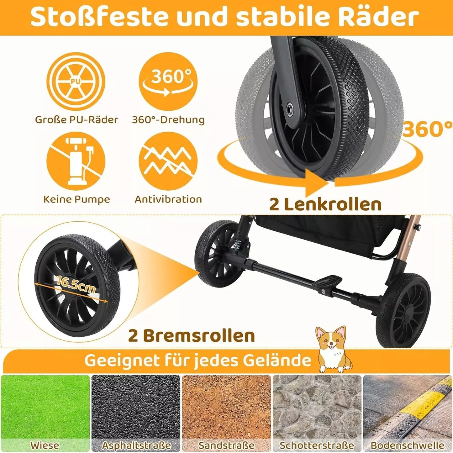 Dog Buggy 2 in 1 Stroller.   Transport Foldable Cat Stroller, 360° Wear-resistant Rubber Wheels, with Storage Basket