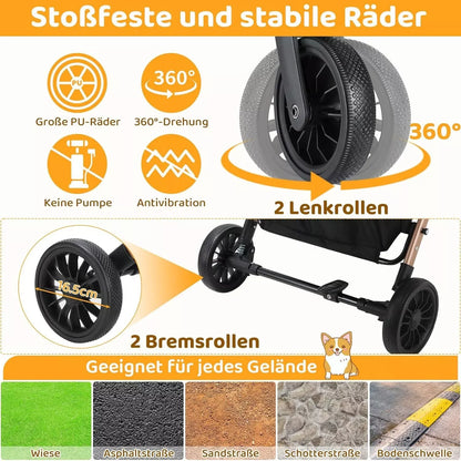 Dog Buggy 2 in 1 Stroller.   Transport Foldable Cat Stroller, 360° Wear-resistant Rubber Wheels, with Storage Basket