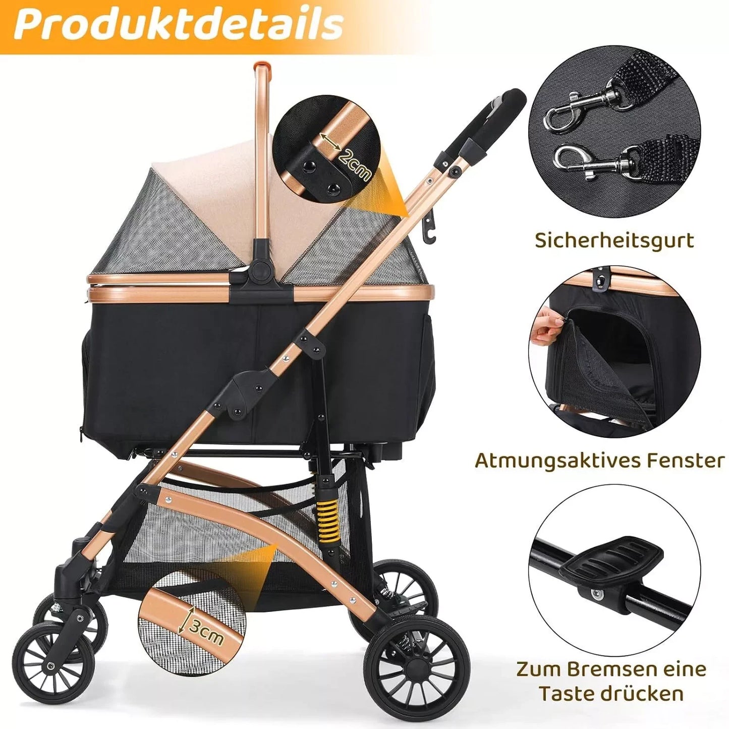 Dog Buggy 2 in 1 Stroller.   Transport Foldable Cat Stroller, 360° Wear-resistant Rubber Wheels, with Storage Basket