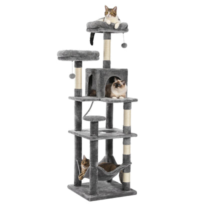 This Large Cat Tree is the ultimate multi-level playground for indoor cats. Featuring plush condos, sturdy scratching posts, cozy perches, and spacious caves, it provides endless entertainment, comfort, and climbing fun for y