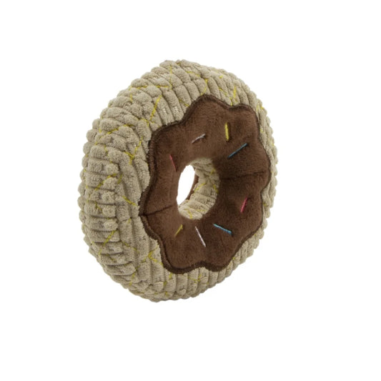Durable Squeaky Plush Dog Toy Chocolate Donut Chew Small Breeds
