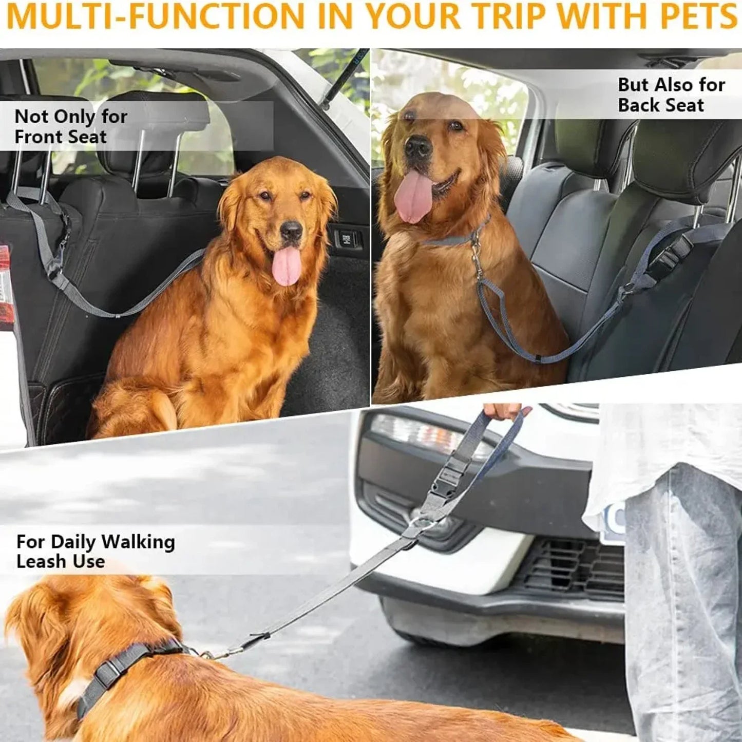 Two-in-one Nylon Adjustable Dogs Harness, Collar.  Car Seat Belt Lead Leash