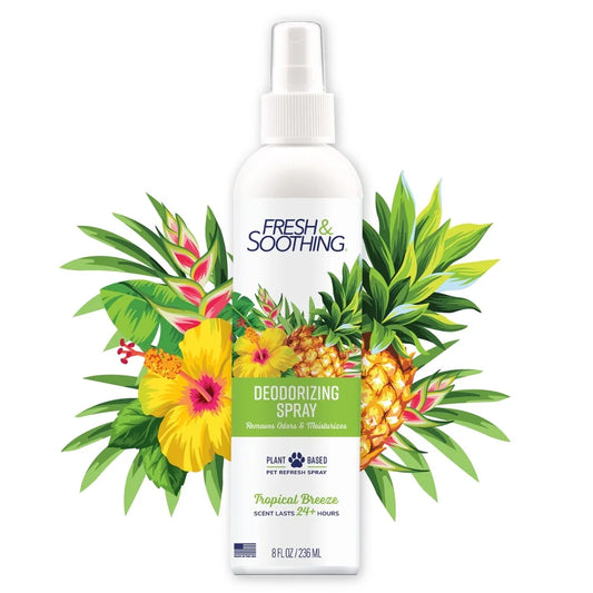 Fresh Soothing Tropical Breeze Deodorizing Spray 8oz Eliminates Odors Moisturizes Pets Coat Long Lasting Scent Plant Based