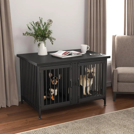 Crate with Divider for 2 Small or 1 Dog, Furniture Style Kennel Indoor Cage with Removable Panel (Int.dims:36.2”Wx24.5”Dx21”H),
