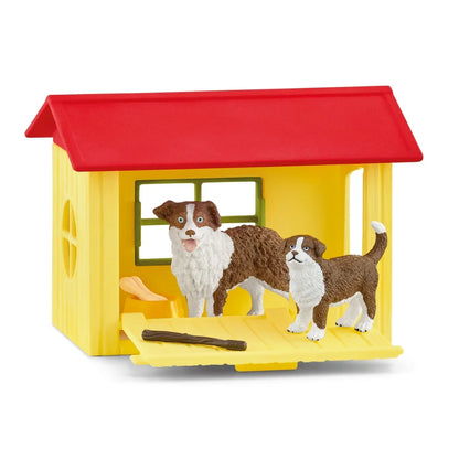 Friendly Dog House Playset with Australian Shepherd Figurines Toy Bone Dog Dish Puppy Accessories Indoor Outdoor Fun