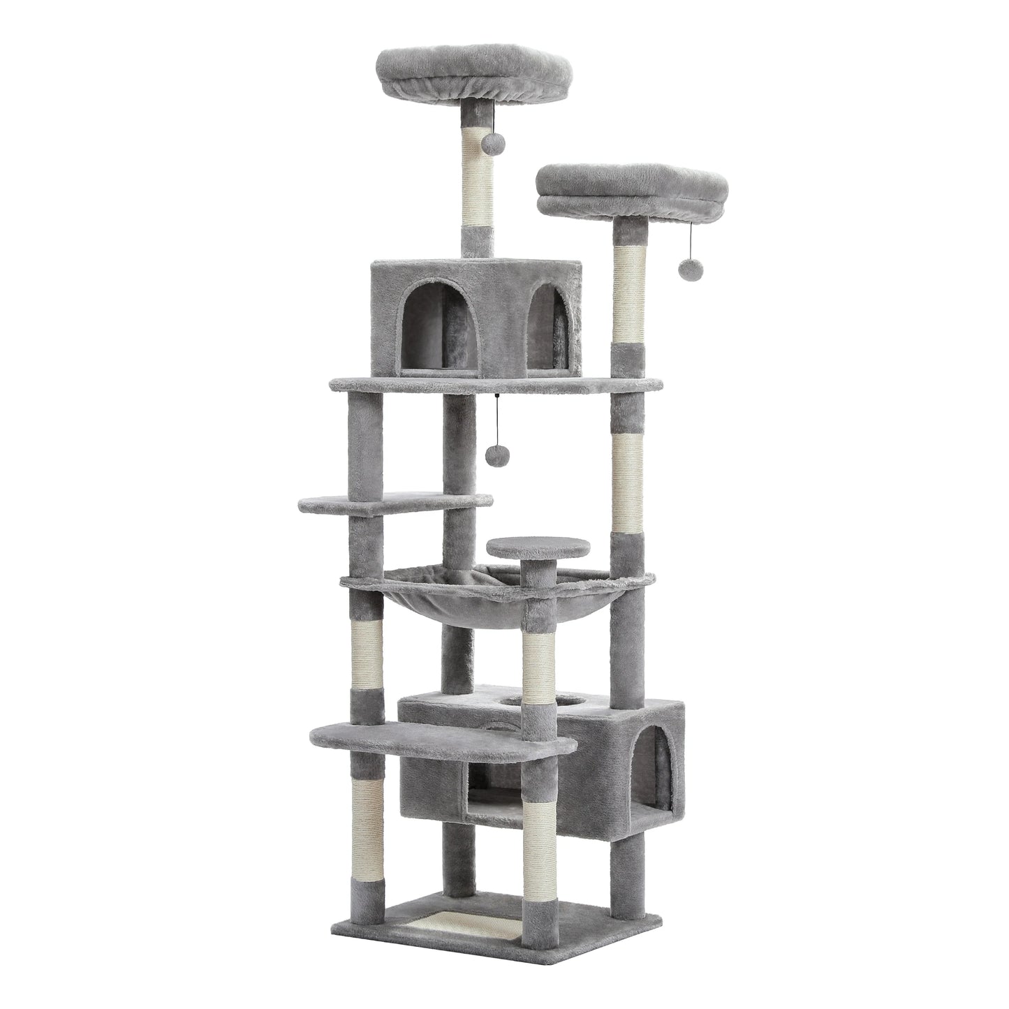 This Large Cat Tree is the ultimate multi-level playground for indoor cats. Featuring plush condos, sturdy scratching posts, cozy perches, and spacious caves, it provides endless entertainment, comfort, and climbing fun for y