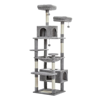 This Large Cat Tree is the ultimate multi-level playground for indoor cats. Featuring plush condos, sturdy scratching posts, cozy perches, and spacious caves, it provides endless entertainment, comfort, and climbing fun for y