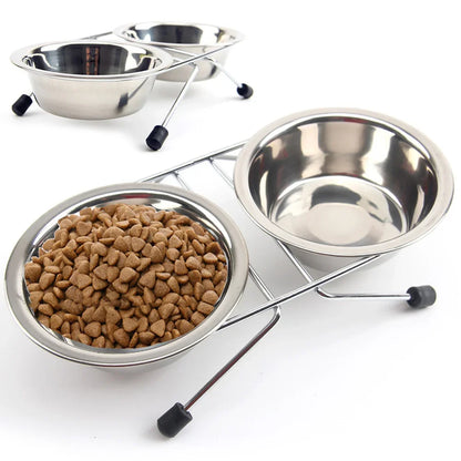 Stainless Steel Dogs/Cat Double Bowls. Durable Iron Stand Food Water Dishes Anti Slip Puppy Feeder Pet Supplies