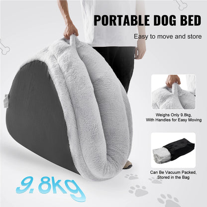 Human Dog Bed for Adult Human Size Dog with Washable Faux Rabbit Fur Cover Egg Orthopedic Foam Grey