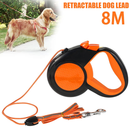 8M Retractable Dog Lead Heavy Duty Walking Leash with Strong Reflective Tape Non-Slip Handle for Small Medium Large Dogs