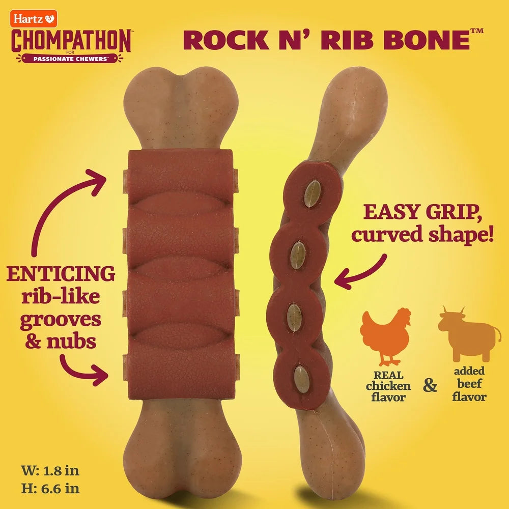Durable Dual-Textured Dog Chew Toy Rib Shape Promotes Dental Health Chicken Beef Flavor Easy Grip Washable Medium Dogs