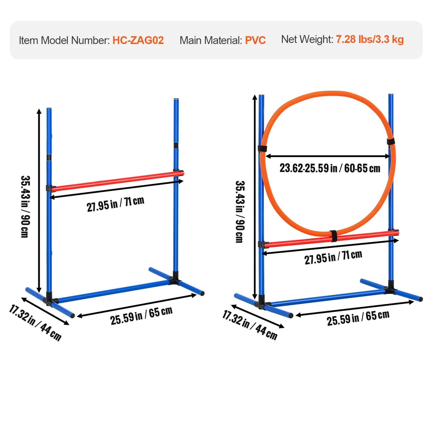Dog Agility Training Equipment 4 PCS Set with Adjustable High Hurdles  Poles Jump Ring Square Pause Box Whistle