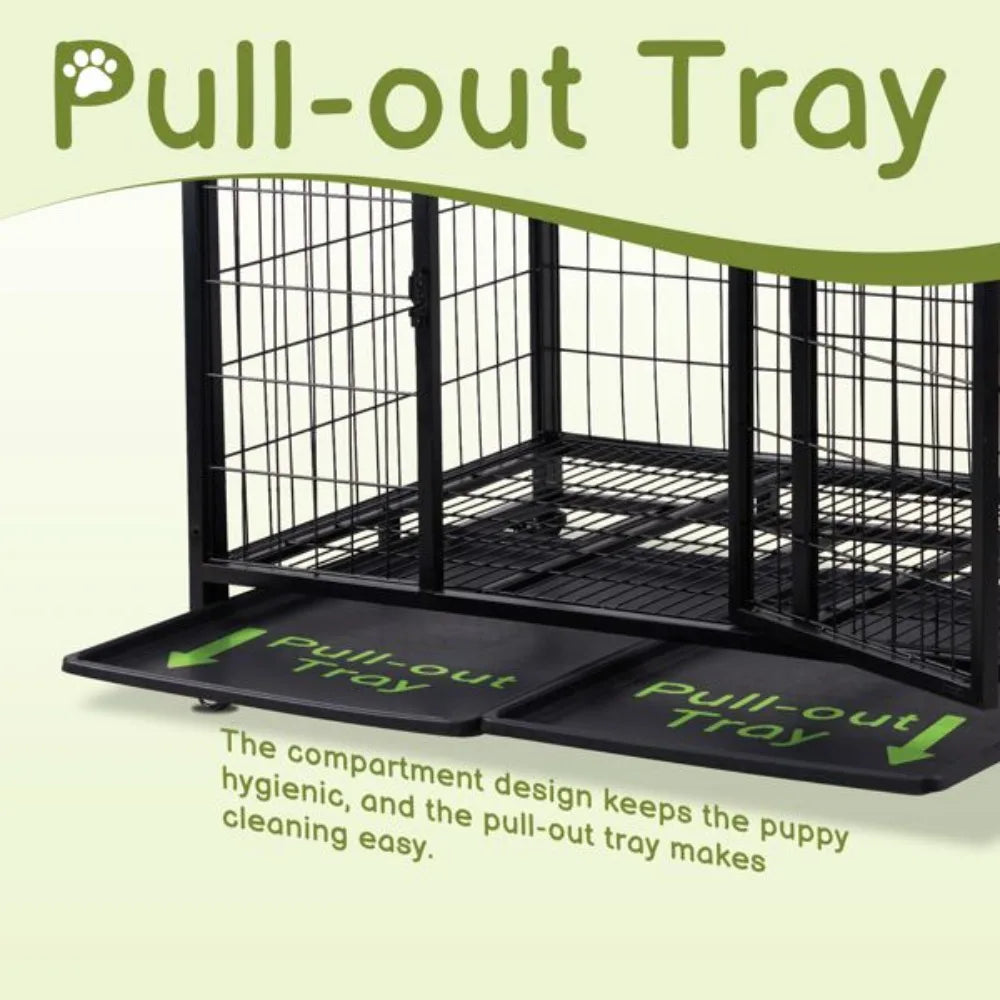 42" Heavy Duty Dog Crate, Metal for Medium To Large Dogs with Double Doors