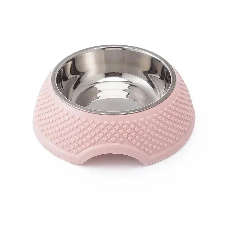 Feeding Bowl.  Drinking Dish, Stainless Steel Sealed Bowl Pink Green Blue With Heart-Shaped Pattern