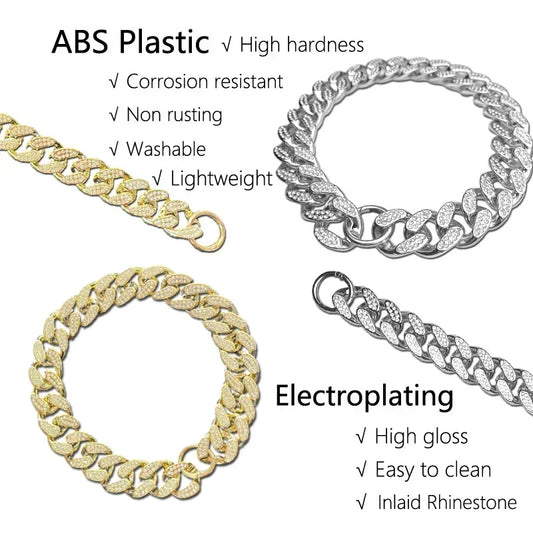 Plastic Dog Collar Chain Diamond Inlay Sparkle Bulldog Necklace