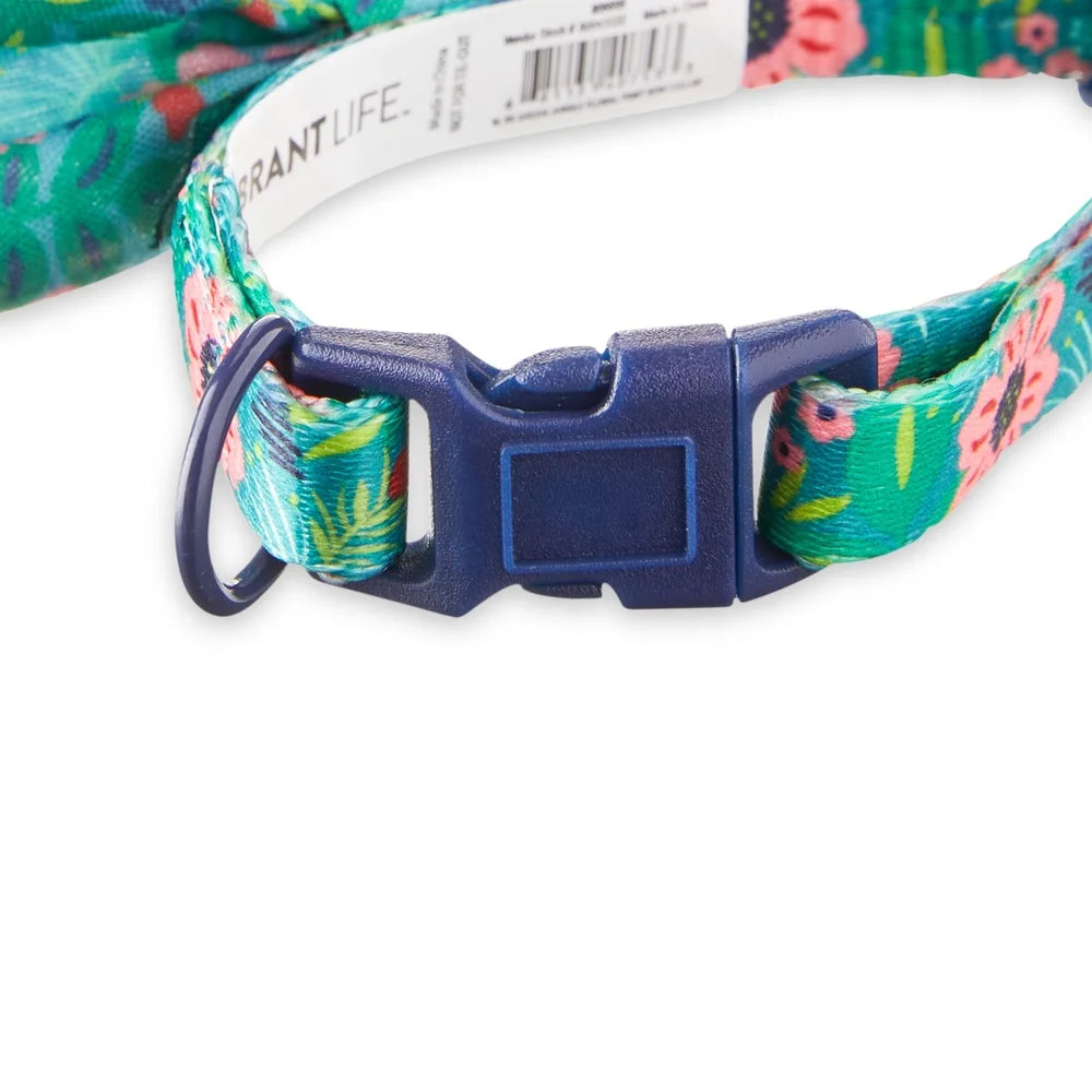 Adjustable Jungle Floral Dog Collar with Bow. XS Small Dogs. Comfortable Leash Attachment Perfect Spring Summer