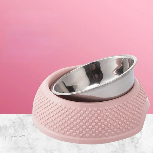 Feeding Bowl.  Drinking Dish, Stainless Steel Sealed Bowl Pink Green Blue With Heart-Shaped Pattern