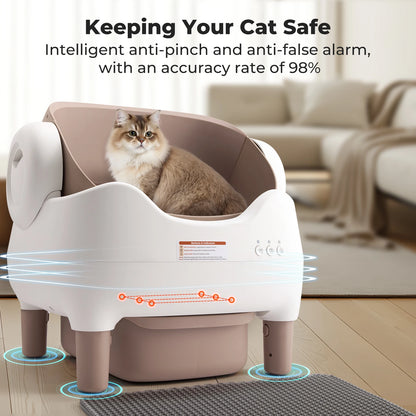 The Self-Cleaning Litter Box is an automatic, app-controlled solution designed for multiple cats. With an open-top design, large waste bin, and odor-free operation, it keeps your home clean and your cats comfortable with mini