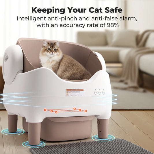 The Self-Cleaning Litter Box is an automatic, app-controlled solution designed for multiple cats. With an open-top design, large waste bin, and odor-free operation, it keeps your home clean and your cats comfortable with mini