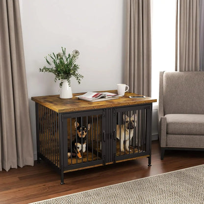 Crate with Divider for 2 Small or 1 Dog, Furniture Style Kennel Indoor Cage with Removable Panel (Int.dims:36.2”Wx24.5”Dx21”H),