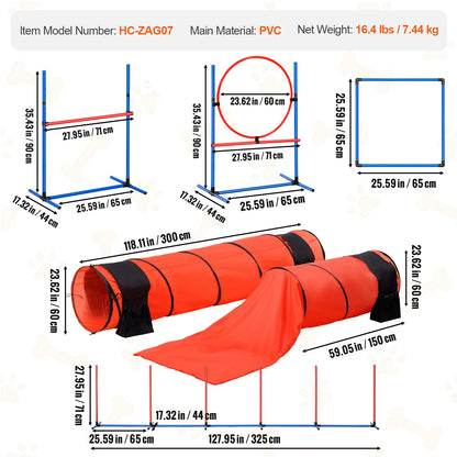 Dog Agility Training Equipment 4 PCS Set with Adjustable High Hurdles  Poles Jump Ring Square Pause Box Whistle