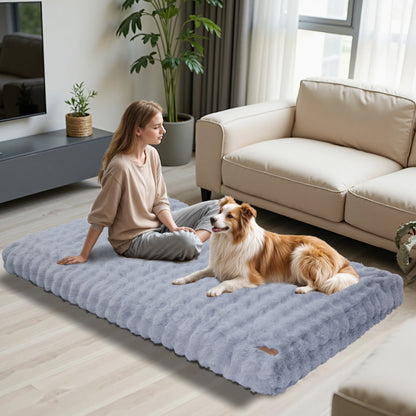 Fluffy Dog Crate Bed for Extra Large Dogs, Calming Anti Anxiety Dog Bed, Washable Soft Warm Crate