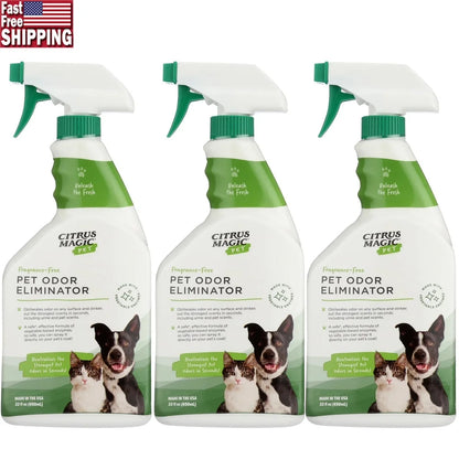 Pet Odor Eliminator Enzyme Spray Non-Staining Formula Carpets Bedding Upholstery Safe Pets 3 Pack 22oz Each