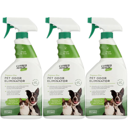 Pet Odor Eliminator Enzyme Spray Non-Staining Formula Carpets Bedding Upholstery Safe Pets 3 Pack 22oz Each