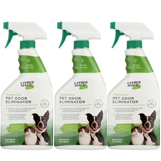 Pet Odor Eliminator Enzyme Spray Non-Staining Formula Carpets Bedding Upholstery Safe Pets 3 Pack 22oz Each