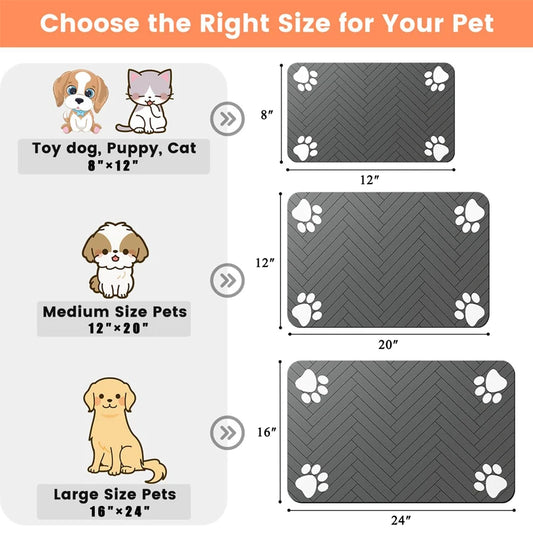 Feeding Placemat for Food and Water Bowl, with Waterproof Rubber Backing, Quick Dry Water Mat for Dog Cat