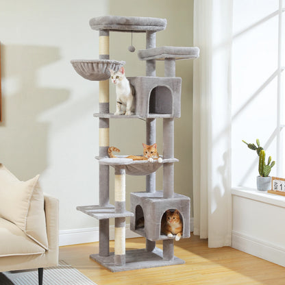 This Large Cat Tree is the ultimate multi-level playground for indoor cats. Featuring plush condos, sturdy scratching posts, cozy perches, and spacious caves, it provides endless entertainment, comfort, and climbing fun for y