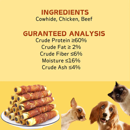 Chicken Wrapped Cowhide Chocolate Stick, Meat Dog Snacks, Made From Chicken Meat And Beef Skin, Beef Stuffing