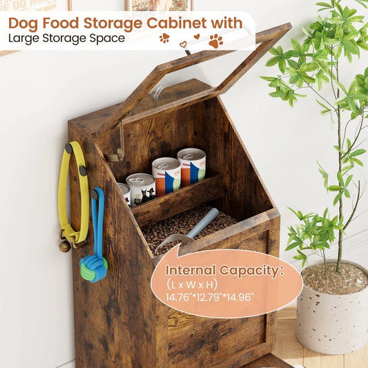 Dog Feeding Station with Hidden Storage Cabinet Flip-Top Design Stainless Steel Bowls Modern Organizer Large Dogs Home Decor