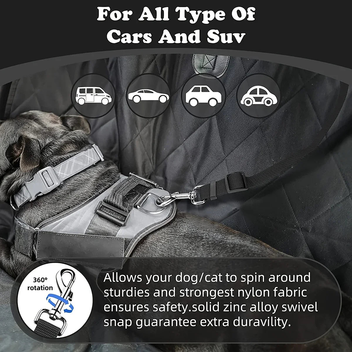 Nylon Two-in-one Dog Seat Belt. Adjustable, Backseat, Solid Color